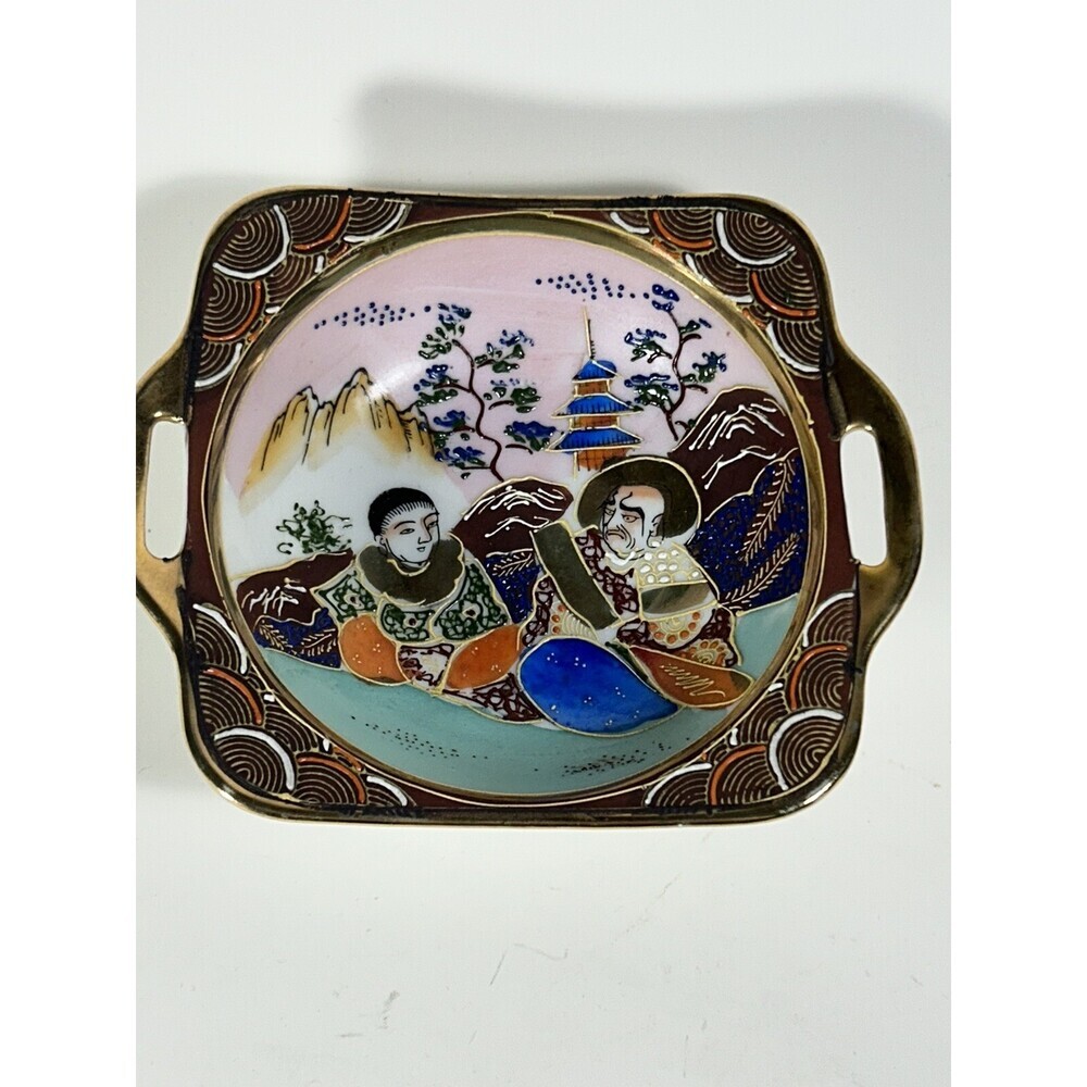 Vtg Satsuma Japanese Hand Decorated Handled Bowl Enamel And Gold